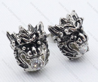 Wholesale Vintage Style Silver Plating Stainless Steel Casting Dragon Earrings with Zircon Stone - KJE050037