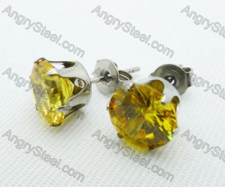 Stainless Steel Yellow Zircon Stone Earrings - KJE220006