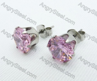 Stainless Steel Pink Zircon Stone Earrings - KJE220007