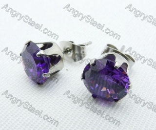 Stainless Steel Violet Zircon Stone Earrings - KJE220009