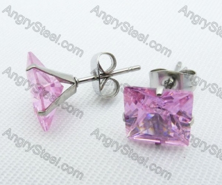 Stainless Steel Pink Zircon Stone Earrings - KJE220014