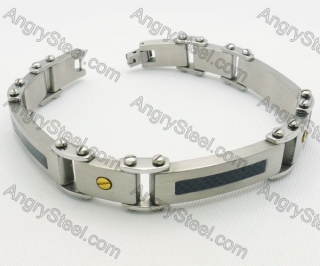 Stainless Steel Inlay Black Carbon Fiber & Gold Screw Bracelet - KJB220072