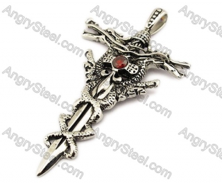 Stainless Steel Dragon Cross Pendant - KJP010047