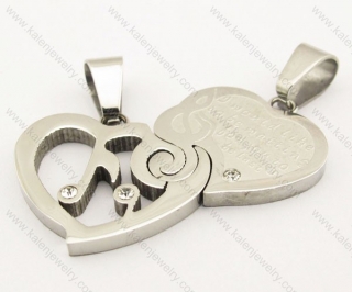 Stainless Steel Inlay Stone Heart Couples Pendants - KJP051030