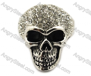 Stainless Steel Overlay Zircon Stones Skull Ring - KJR010078