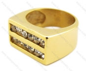 Gold Plating Stainless Steel Inlay Zircon Stones Ring - KJR080002