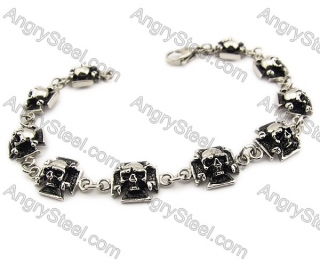 Stainless Steel Bracelets with Skull Charms set above Maltese Cross - KJB170007