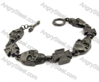 Black Stainless Steel Skull Bones Jewelry Maltese Cross Heavy Metal Bracelet - KJB170008