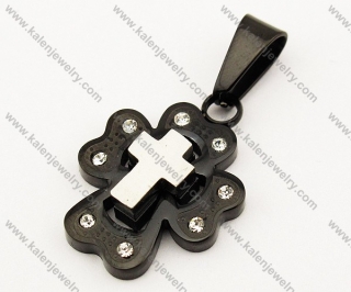 Black Plated Stainless Steel Cross Pendant Overlay Zircon - KJP190017