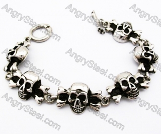 22cm Length Antique Silver Stainless Steel Casting 6 Skulls Bracelets - KJB170040