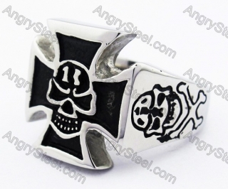 Stainless Steel Cross Skull Ring - KJR010102