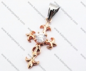 Stainless Steel Rose Gold Inlay Zircon Stone Cross Pendant - KJP110041