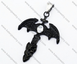 Stainless Steel Black Plating  Inlay Zircon Stone Devil Wings Pendant - KJP110060