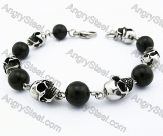 Stainless Steel Skull Bracelet With Black Beads - KJB170060