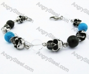 Stainless Steel Skull Bracelet With Turquoise Beads - KJB170062