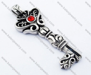 Stainless Steel Inlay Red Rhinestone Key Pendant - KJP300005