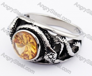 Stainless Steel Epoxy & Yellow Zircon Snake Ring - KJR010108