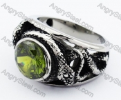 Stainless Steel Epoxy & Light Green Zircon Snake Ring - KJR010109