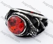 Stainless Steel Inlay Red Zircon Stone / Ruby Snake Ring - KJR010111