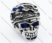 Stainless Steel Two Faces Blue Stone Eyes Skull Ring - KJR090274