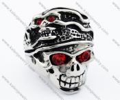 Stainless Steel Two Faces Red Stone Eyes Skull Ring - KJR090275