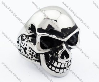 Stainless Steel Black Stone Eyes Skull Ring - KJR090276