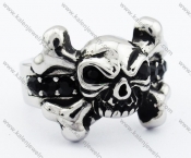 Stainless Steel Inlay Black Stones Skull Ring - KJR090282