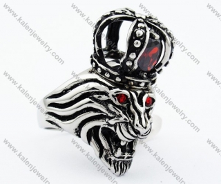 Stainless Steel Red Zircon / Ruby Lion King Ring - KJR090286