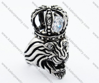 Stainless Steel Inlay Zircon Lion King Ring - KJR090287