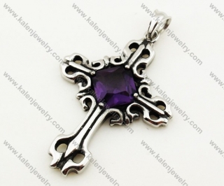 Stainless Steel Vintage Black Stone Cross Pendant - KJP090328