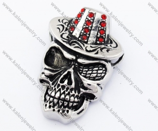 Stainless Steel Overlay Red Stone Magician Skull Pendant - KJP090363