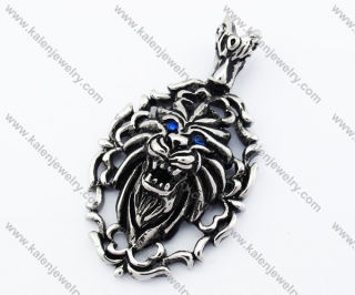 Stainless Steel Blue Stone Eyes Lion Pendant - KJP090376