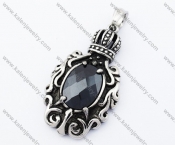 Stainless Steel Vintage Crown Black Agate Stone Pendants - KJP090388