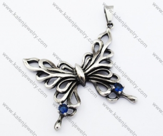 Stainless Steel Blue Stone Butterfly Pendant - KJP090411