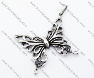 Stainless Steel Inlay Black Stone Butterfly Pendant - KJP090412