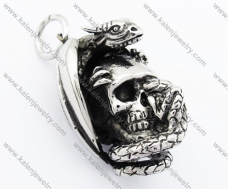 Stainless Steel Overlay Stone Fiery Dragon Skull Pendant - KJP090415