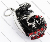 Stainless Steel Overlay Red Stone Fiery Dragon Skull Pendants - KJP090416