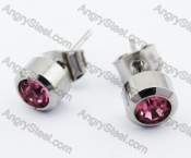 Stainless Steel Pink Zircon Earrings - KJE320019