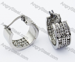 316 Stainless Steel Earrings with CNC clear stone in 3 lines - KJE320077