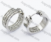 Silver Stainless Steel Earrings CNC clear 3 lines stone  - KJE320078