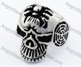 Stainless Steel Spider Skull Ring - KJR330003