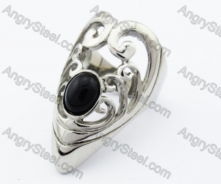 Stainless Steel Inlay Black Stone Eagle Ring - KJR330037