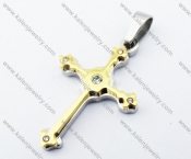 Stainless Steel Gold Plating Inlay Zircon Stone Cross Pendant - KJP051079