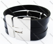 Big & Heavy Stainless Steel Black Leather Bracelet - KJB030130