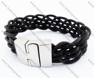 Stainless Steel Black Leather Bracelet - KJB030135