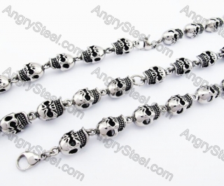 Stainless Steel Necklace & Bracelet Men's Skull Jewelry Set - KJS170001