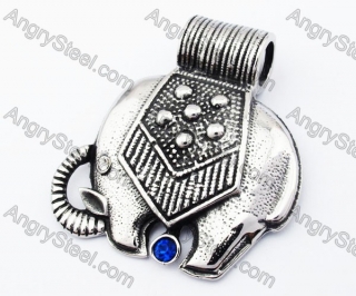 Stainless Steel Thailand Elephant Pendant with Blue Stone - KJP170158