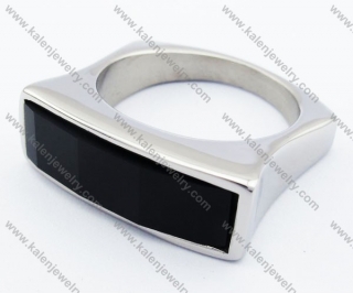 Stainless Steel Black Agate Stone Ring - KJR080037
