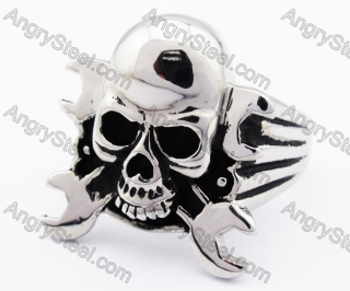 Stainless Steel Wrench Skull Ring - KJR330064