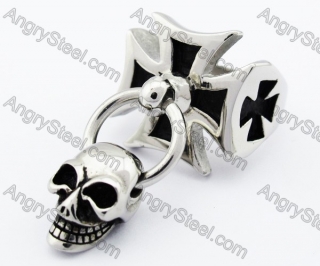 Stainless Steel German WWII Iron Cross Skull Ring - KJR330066